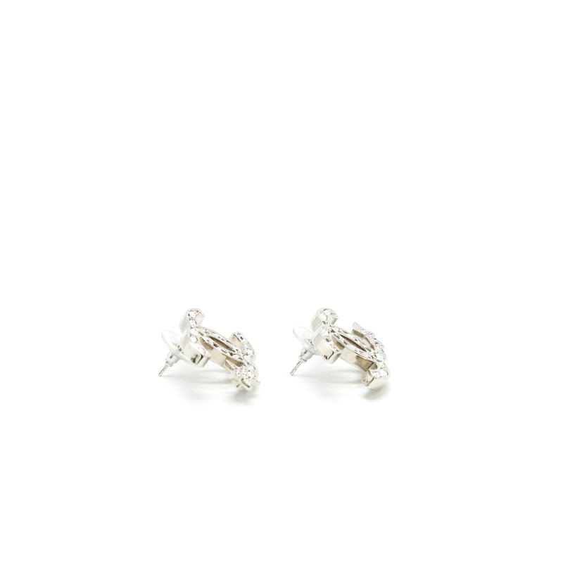 Chanel CC And Star Earrings Silver Tone