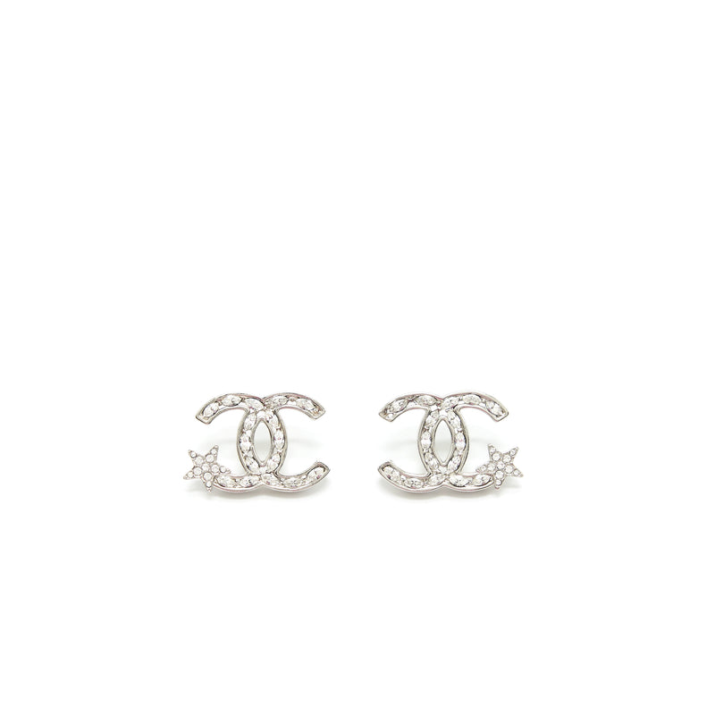 Chanel CC And Star Earrings Silver Tone