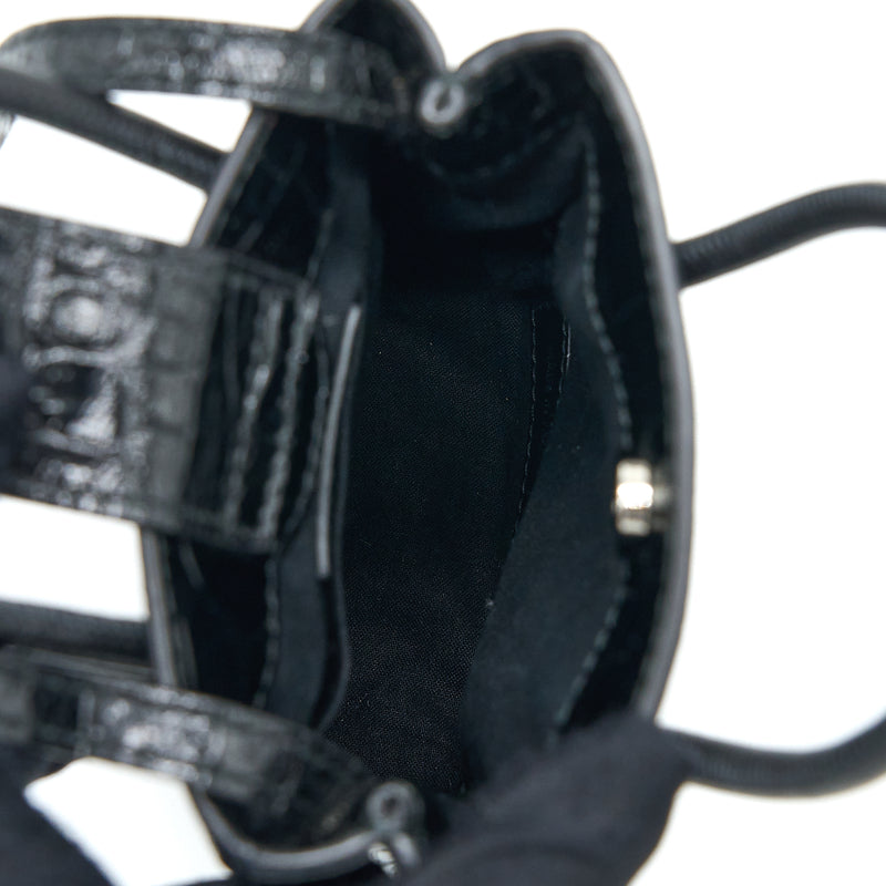 Balenciaga Mini Shopping Phone Pouch Coro-Emboss Calfskin Black SHW