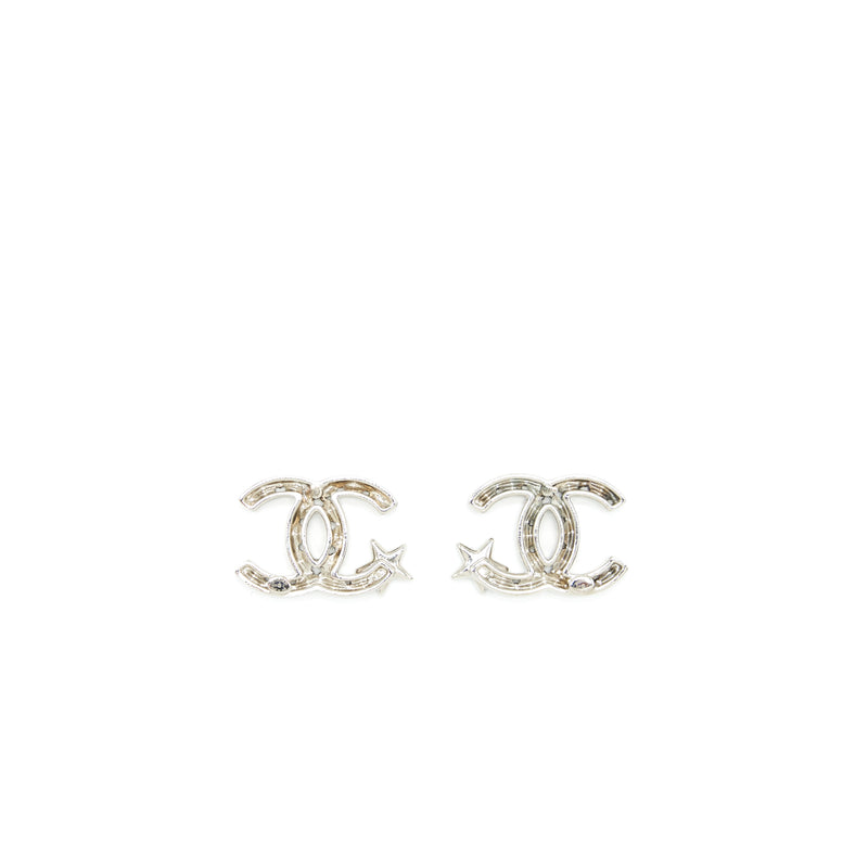 Chanel CC And Star Earrings Silver Tone