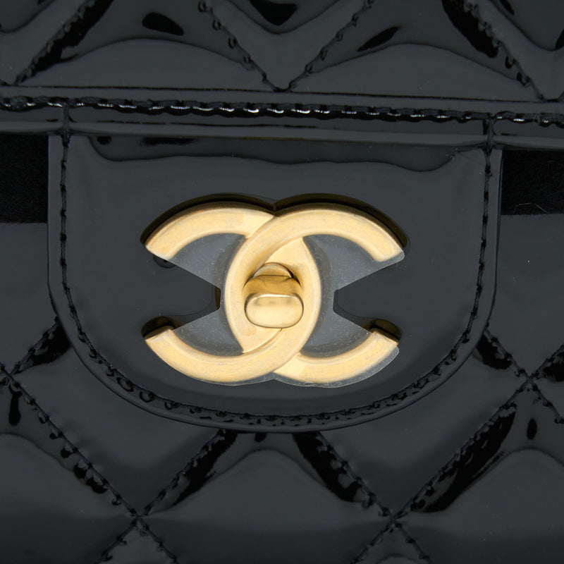 Chanel 22K Large Backpack Patent Black Brushed GHW (Microchip)