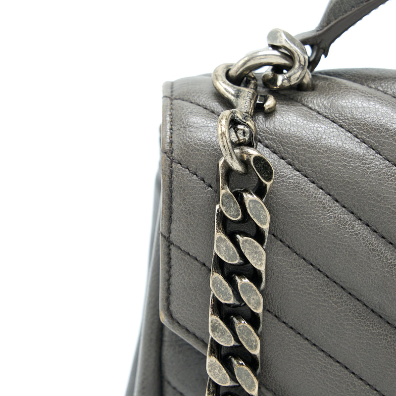 Saint Laurent College Bag Calfskin Grey With Ruthenium Hardware