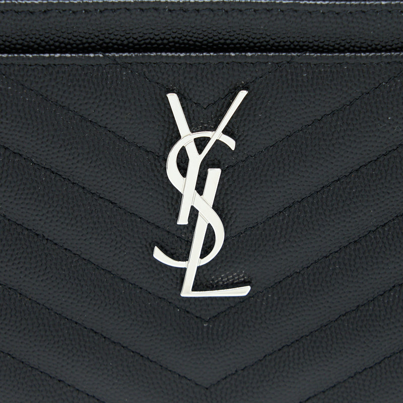 Saint Laurent Cassandra Matelasse Zipped Pouch Grained Calfskin Black SHW