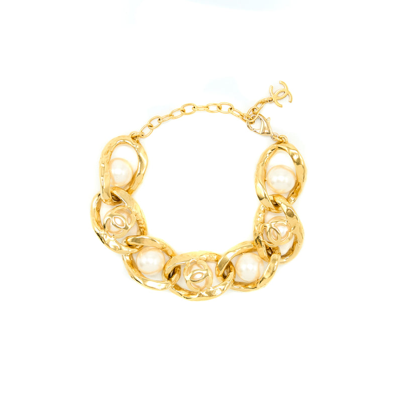 Chanel CC Logo With Pearl Bracelet Gold Tone