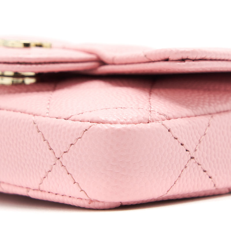 Chanel 22P Mini Flap Belt Bag/Card Holder Caviar Light Pink LGHW