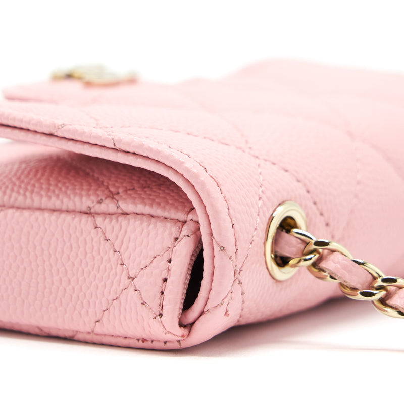 Chanel 22P Mini Flap Belt Bag/Card Holder Caviar Light Pink LGHW