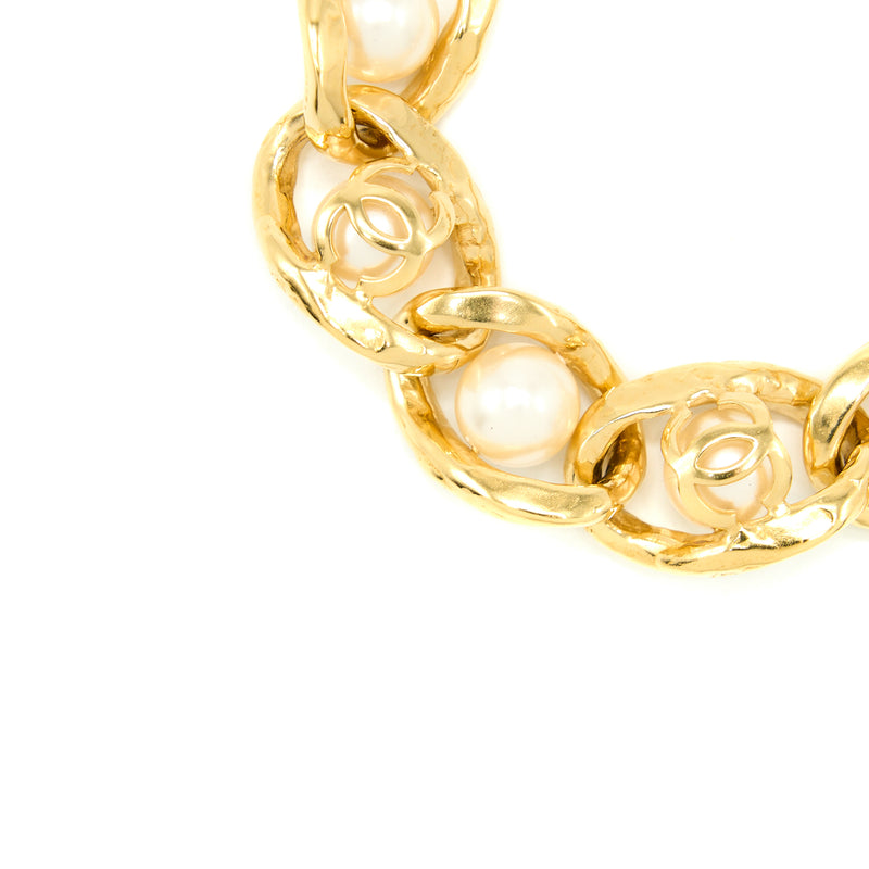 Chanel CC Logo With Pearl Bracelet Gold Tone