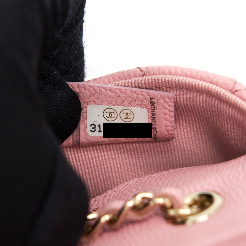 Chanel 22P Mini Flap Belt Bag/Card Holder Caviar Light Pink LGHW