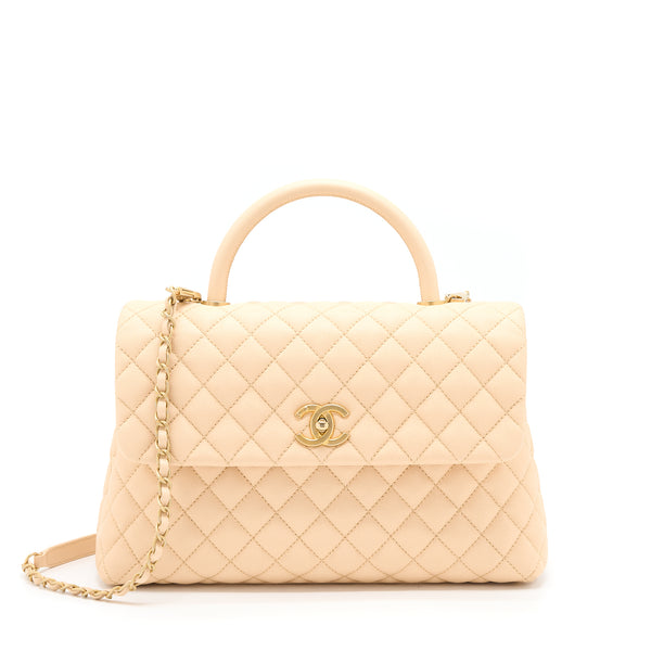 Chanel Coco Top Handle Flap Bag Caviar Beige GHW