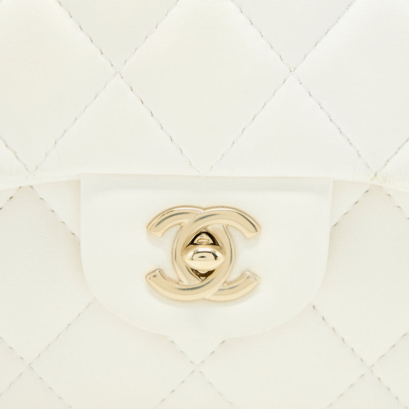 Chanel Small Pearl Logo Chain Bag Lambskin White LGHW