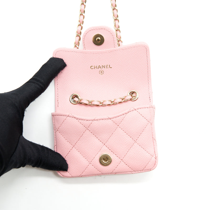 Chanel 22P Mini Flap Belt Bag/Card Holder Caviar Light Pink LGHW