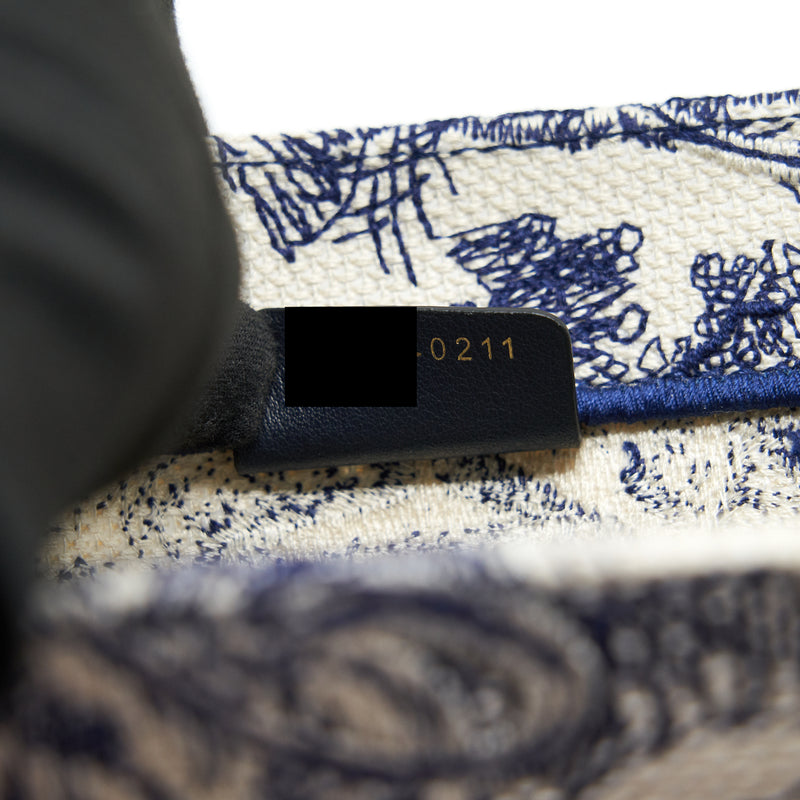 Dior Small Book Tote Toile De Jouy Navy With Silk Tilly Scarf