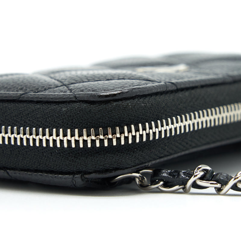 Chanel Mini Zippy Card Holder With Chain Caviar Black SHW