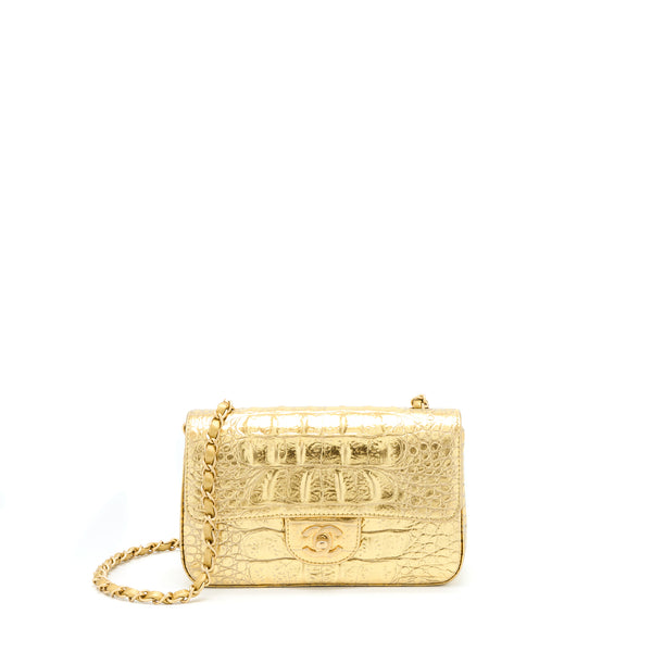 Chanel Mini Rectangular Flap Bag Croc Embossed Calfskin Gold GHW