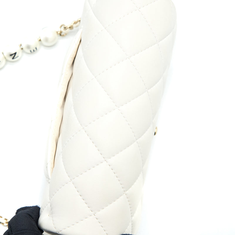 Chanel Small Pearl Logo Chain Bag Lambskin White LGHW