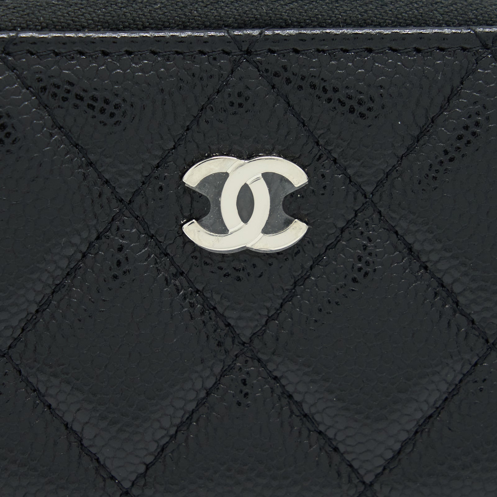 Chanel Mini Zippy Card Holder With Chain Caviar Black SHW