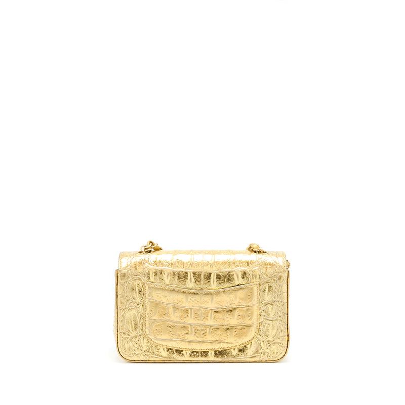 Chanel Mini Rectangular Flap Bag Croc Embossed Calfskin Gold GHW