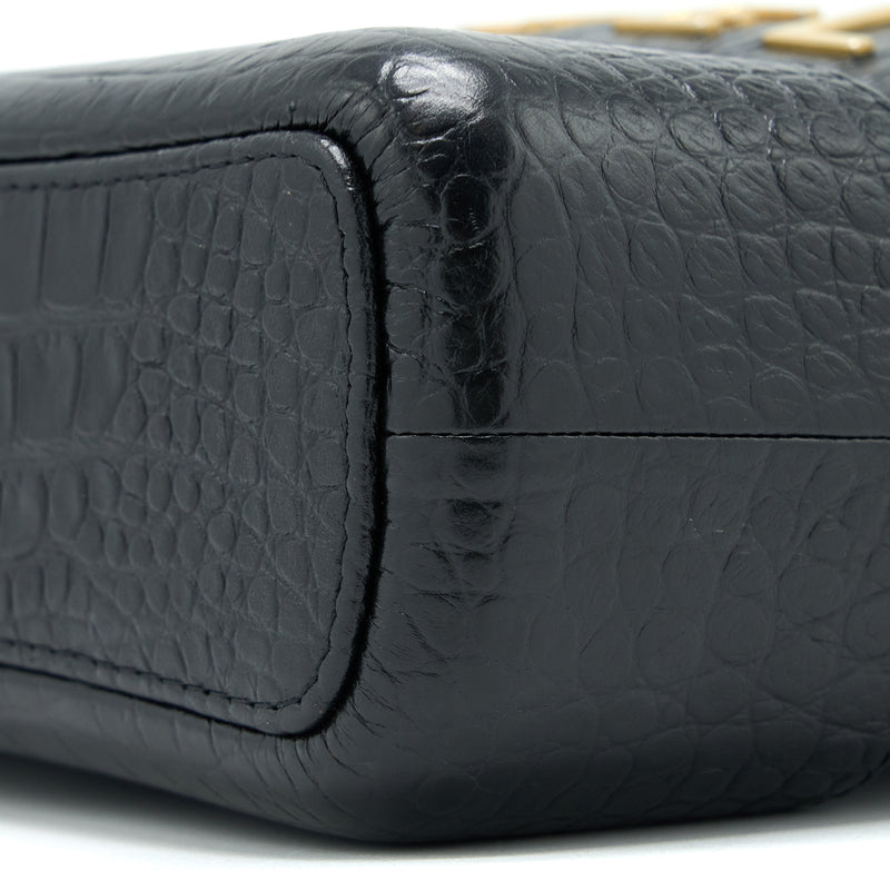 Chanel Large Gabrielle Hobo Bag Croc Embossed Calfskin With Logo Strap Black Multicoloured Hardware