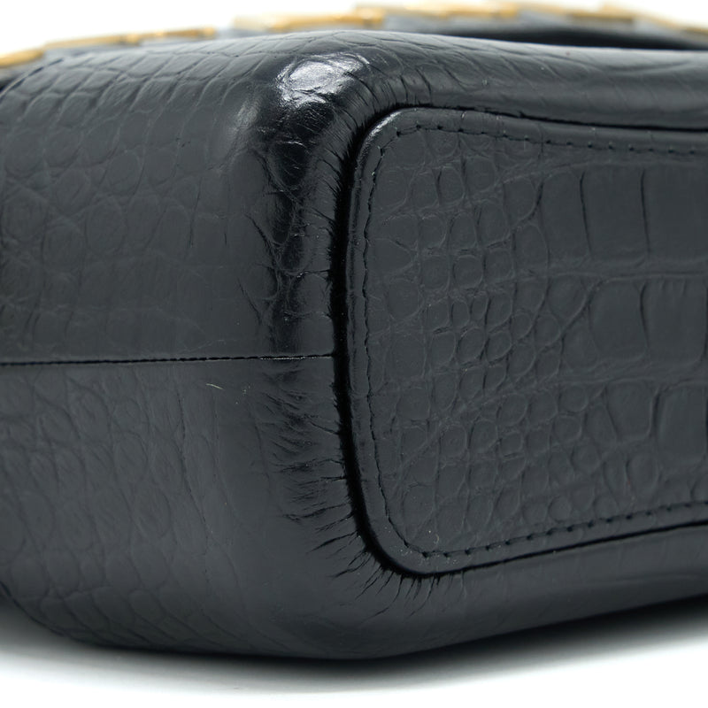 Chanel Large Gabrielle Hobo Bag Croc Embossed Calfskin With Logo Strap Black Multicoloured Hardware