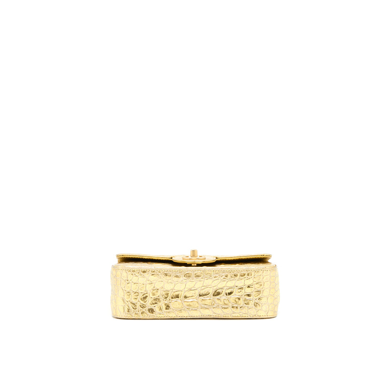 Chanel Mini Rectangular Flap Bag Croc Embossed Calfskin Gold GHW