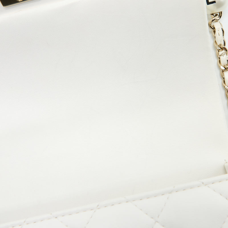 Chanel Small Pearl Logo Chain Bag Lambskin White LGHW