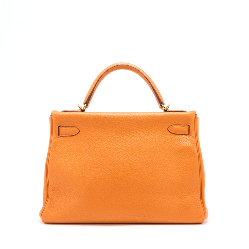 Hermes Kelly 32 Clemence 93 Orange GHW Stamp Square P