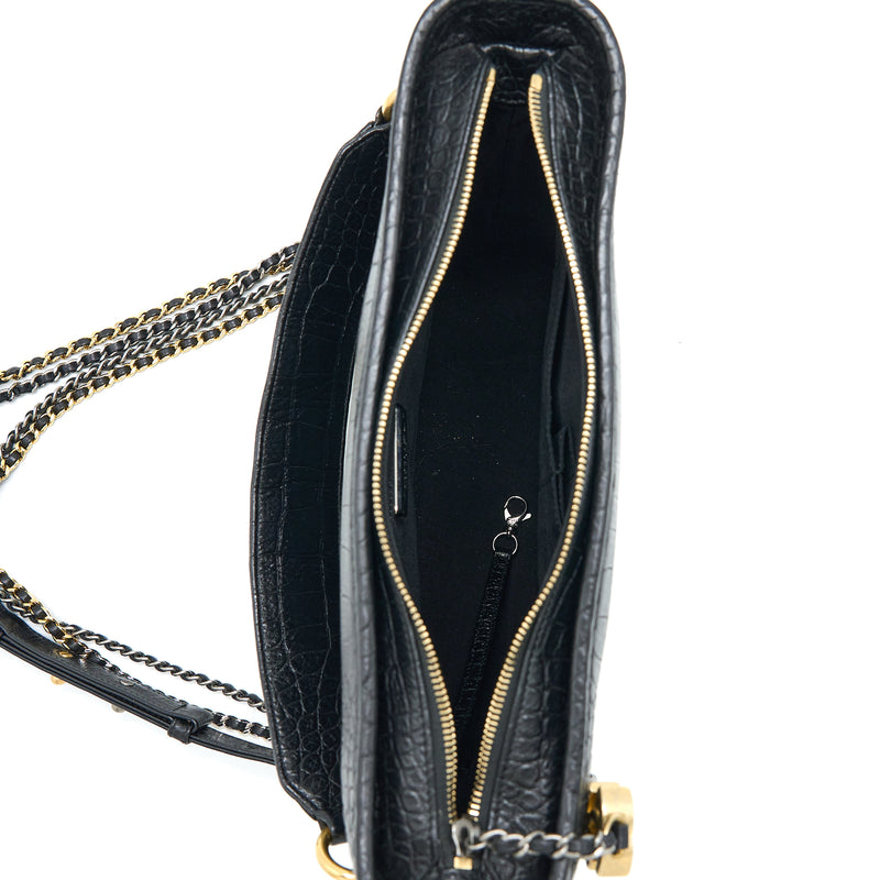 Chanel Large Gabrielle Hobo Bag Croc Embossed Calfskin With Logo Strap Black Multicoloured Hardware