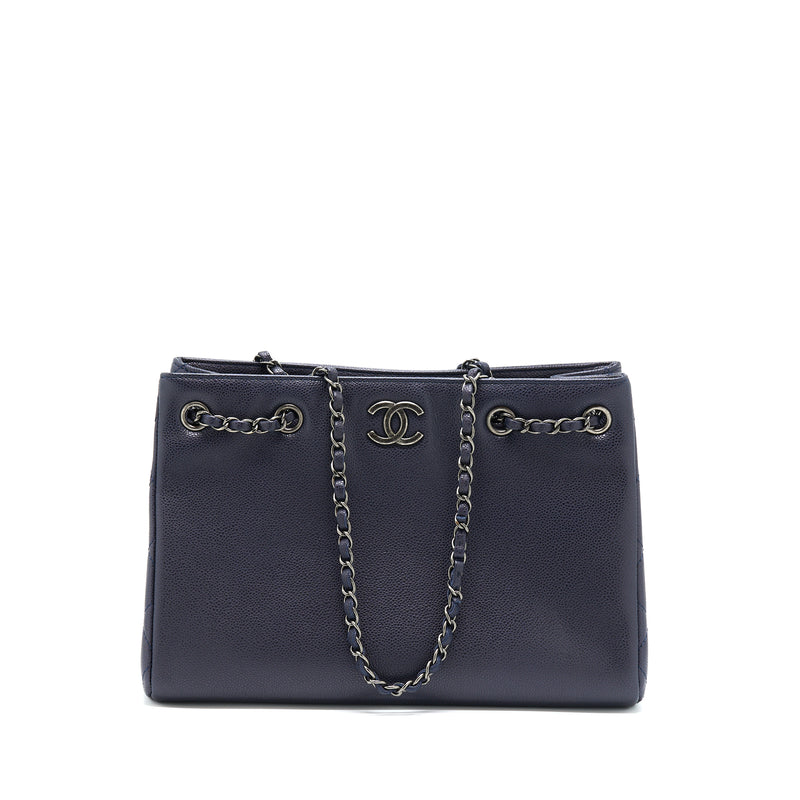 Chanel Tote Bag Caviar Navy Ruthenium Hardware