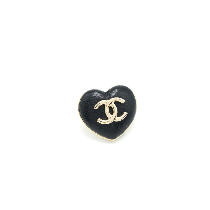 Chanel 22K CC Logo Heart Earrings Lambskin Light Gold Tone