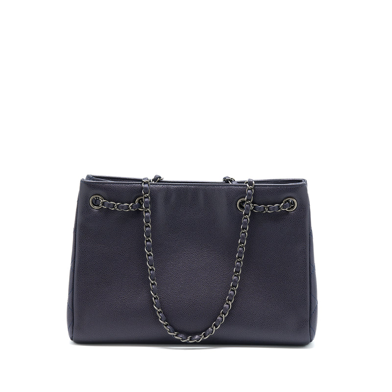 Chanel Tote Bag Caviar Navy Ruthenium Hardware