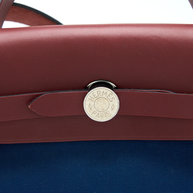 Hermes Herbag Zip 31 Leather/Canvas Blue/Red SHW Stamp Square R