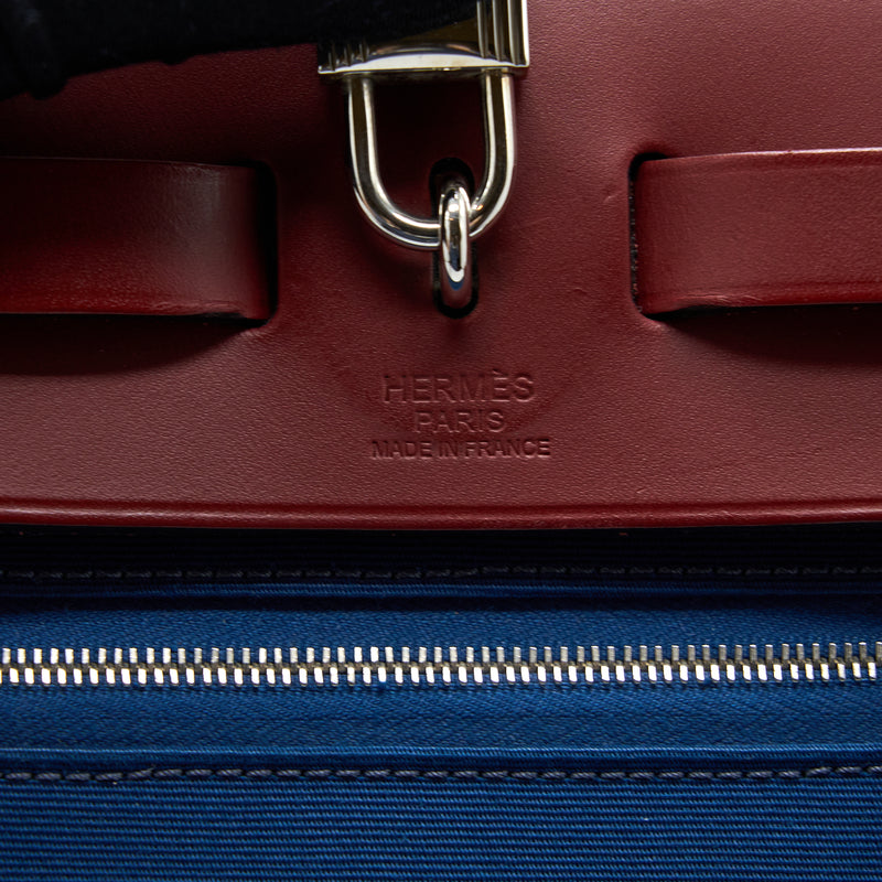 Hermes Herbag Zip 31 Leather/Canvas Blue/Red SHW Stamp Square R