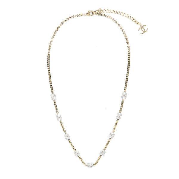 Chanel Crystal CC Logo Waist Chain Belt Light Gold Tone