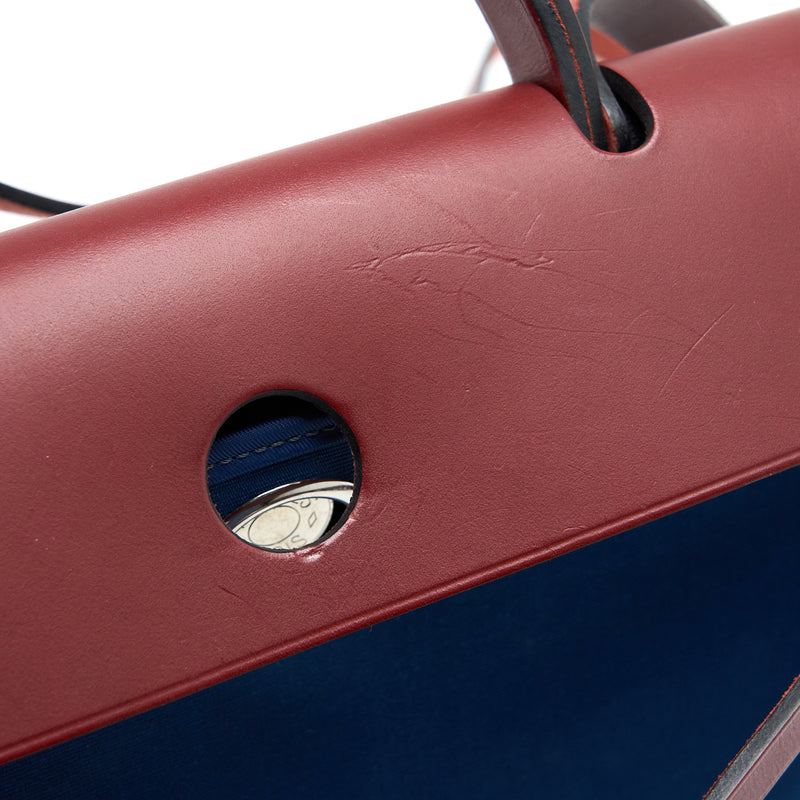 Hermes Herbag Zip 31 Leather/Canvas Blue/Red SHW Stamp Square R