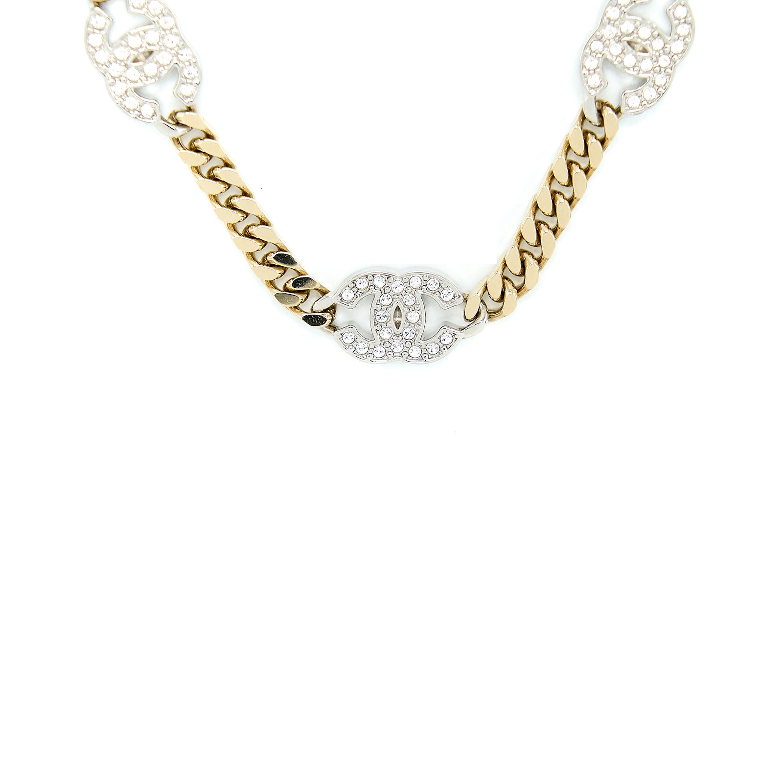 Chanel Crystal CC Logo Waist Chain Belt Light Gold Tone