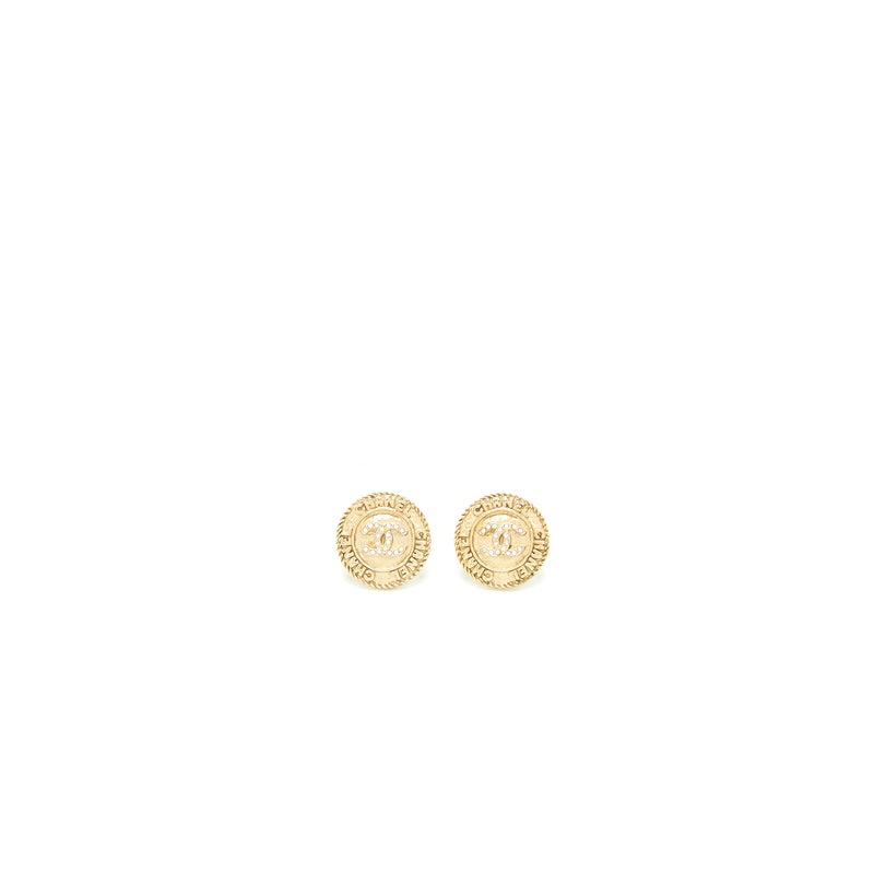 Chanel Round Earrings Crystal Gold Tone