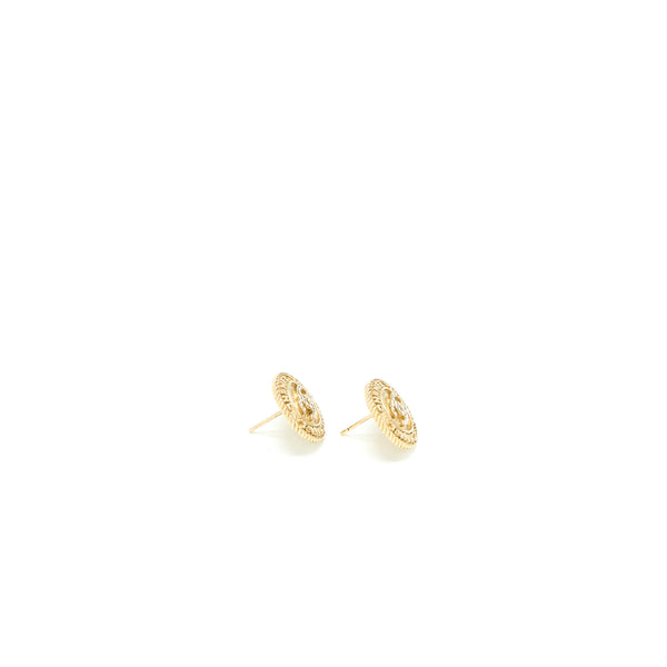 Chanel Round Earrings Crystal Gold Tone