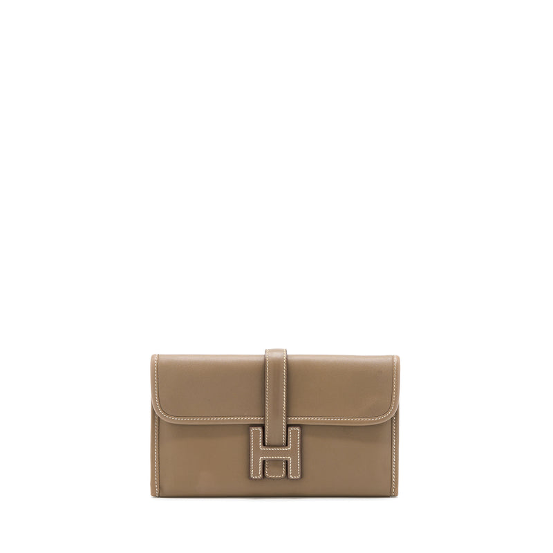 Hermes Jige Duo Wallet Swift Etoupe SHW Stamp Square P