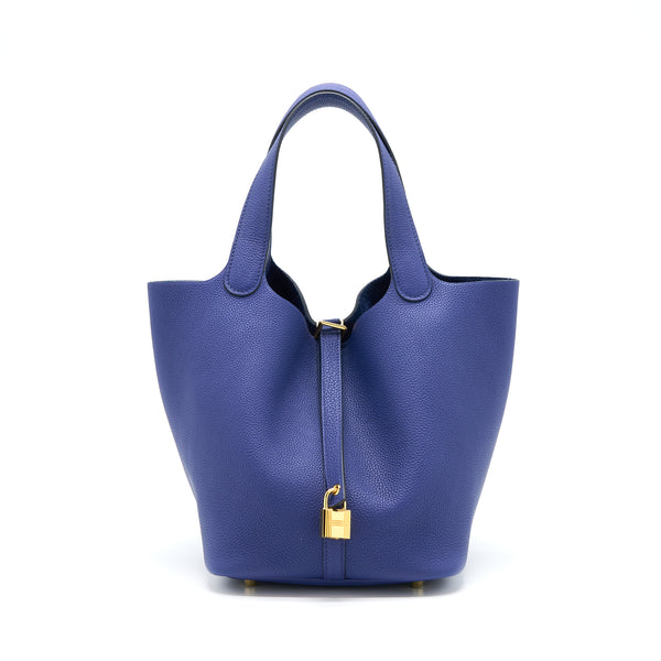 Hermes Picotin 22 Lock Bag Taurillon Maurice Blue Saphir GHW Stamp Z