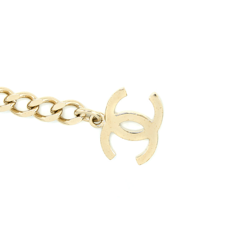 Chanel Crystal CC Logo Waist Chain Belt Light Gold Tone