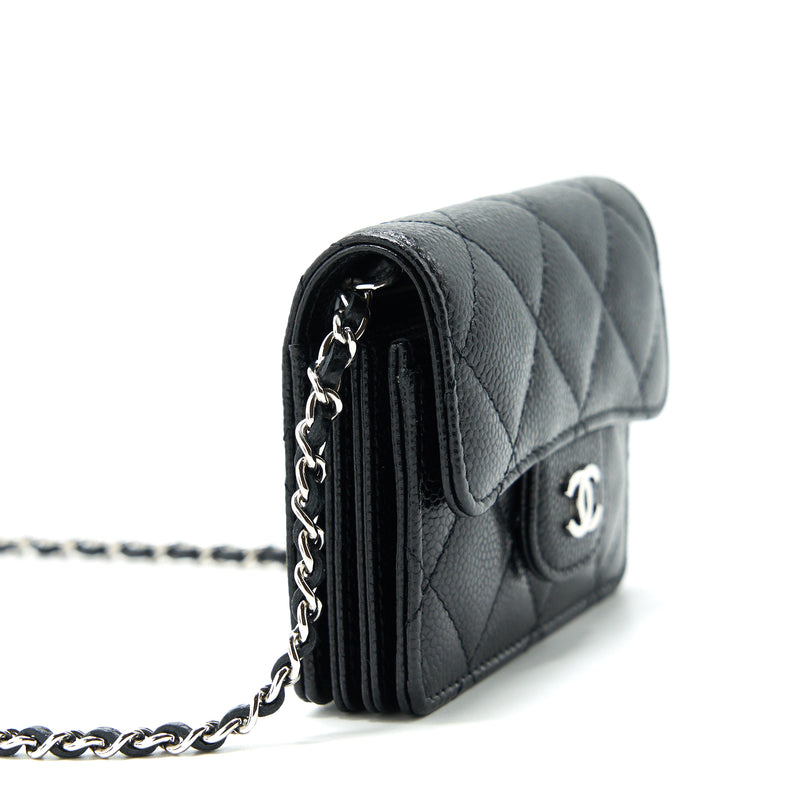 Chanel Card Holder With Chain Black Caviar SHW