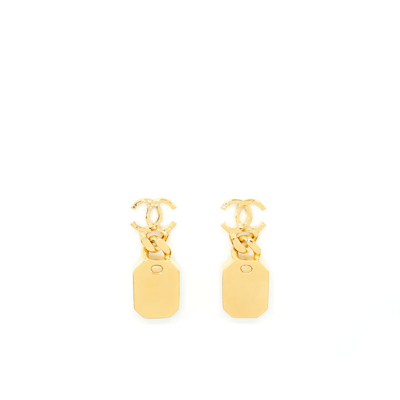 Chanel CC Logo And Crystal Drop Earring Gold Tone