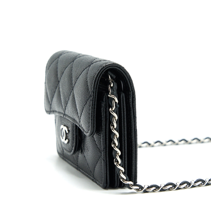 Chanel Card Holder With Chain Black Caviar SHW