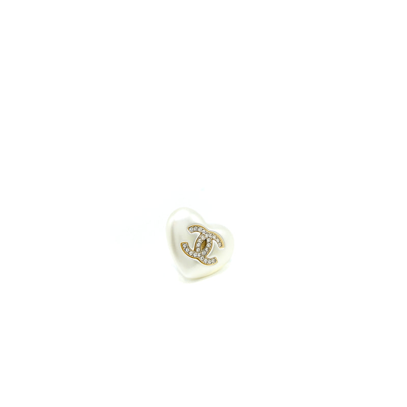 Chanel Heart With CC Logo Earrings Light Gold Tone