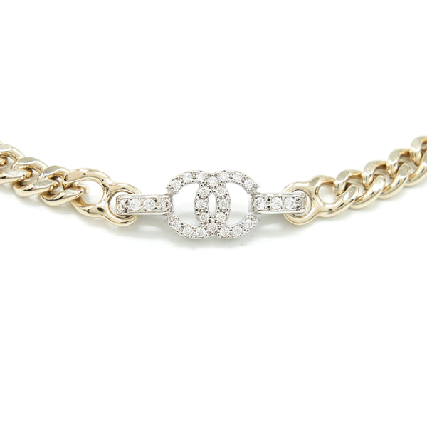 Chanel 22S CC Logo Choker/ Double Chain bracelet Light Gold Tone