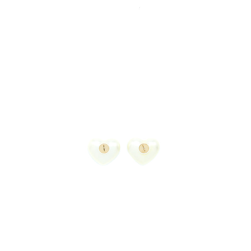 Chanel Heart With CC Logo Earrings Light Gold Tone