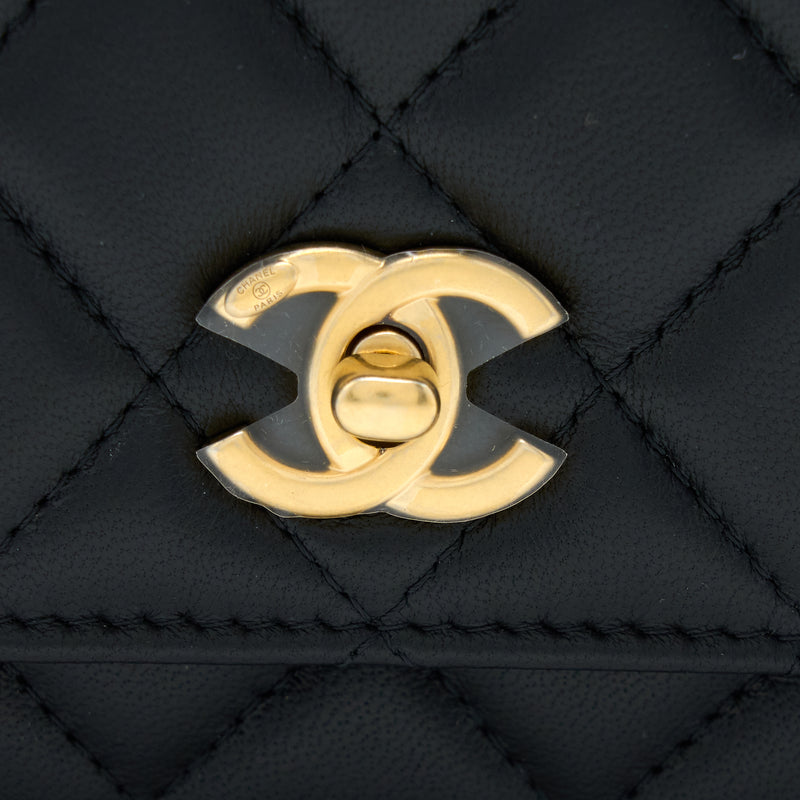 Chanel Pearl Crush Wallet on Chain Lambskin Black GHW (Microchip)