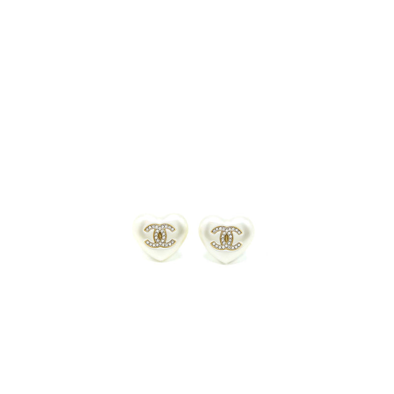 Chanel Heart With CC Logo Earrings Light Gold Tone