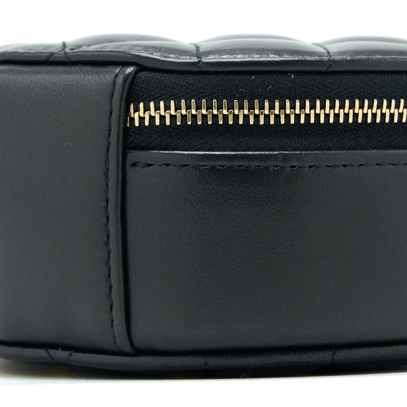 Chanel 22K Gold Pillar Round Clutch With Chain Lambskin Black Brushed GHW
