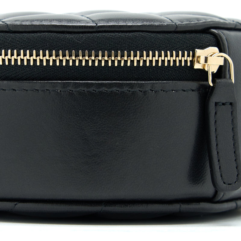 Chanel 22K Gold Pillar Round Clutch With Chain Lambskin Black Brushed GHW